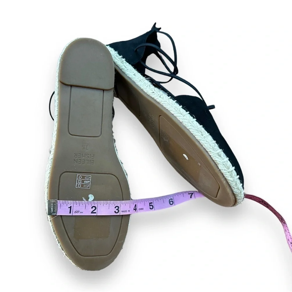 New Eileen Fisher Black Lace Leather Espadrilles | Size 7.5